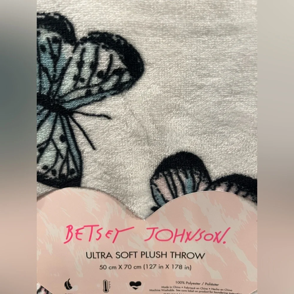 Betsey Johnson Plush Throw Blanket with Butterfly Design